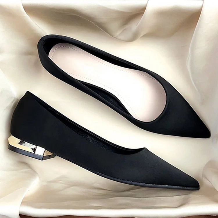 Satin Solid Color Pointed Toe Elegant Slip On Flats