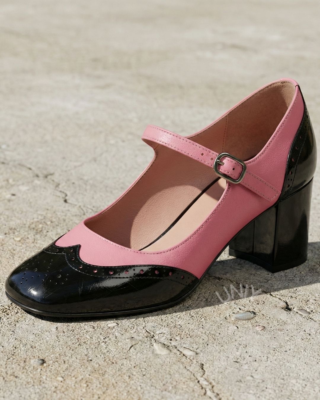 Retro Color Block Square Toe Mary Jane Block Heel Pumps [Pre Order]
