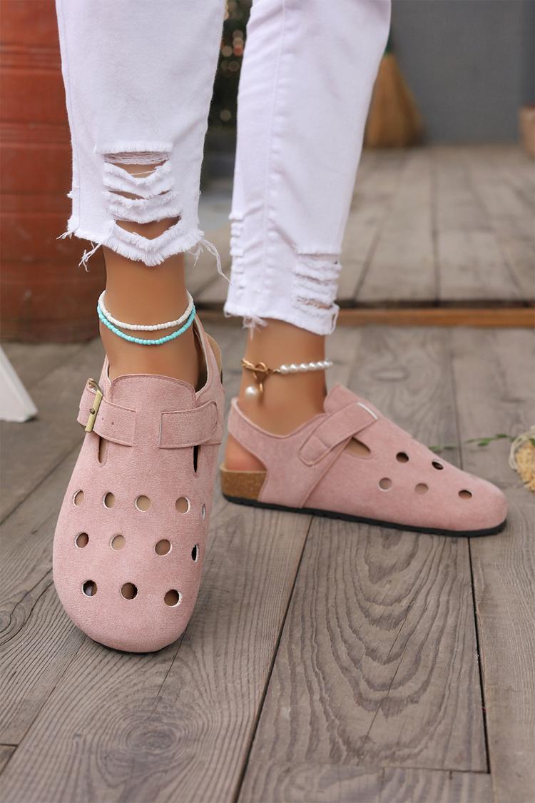 Sandali casual con cinturino posteriore e punta tonda traforata, tinta unita 