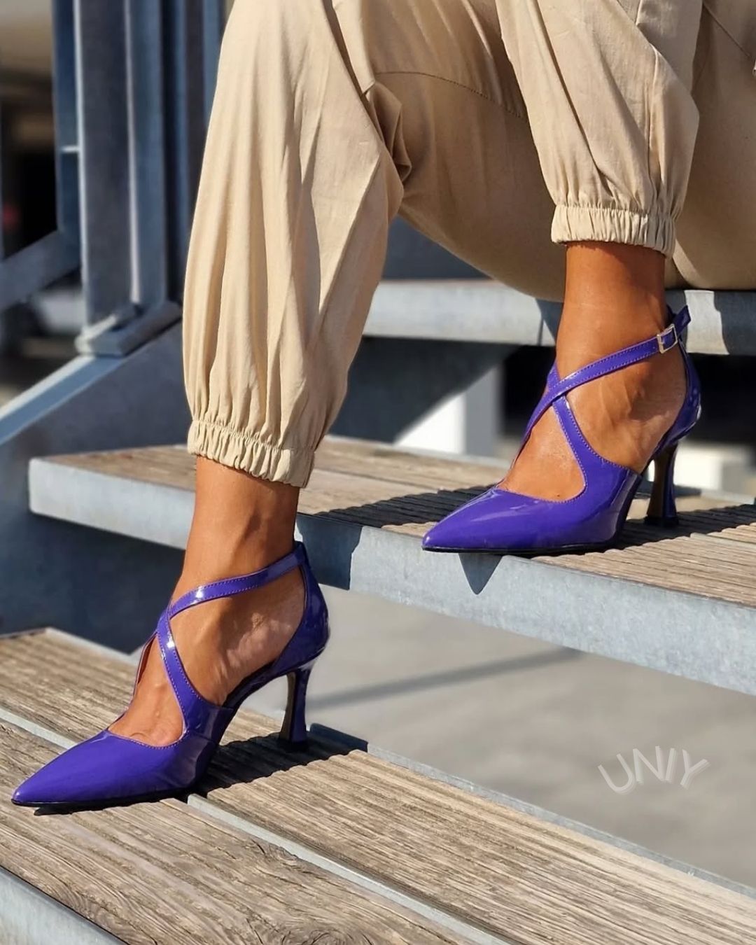 Purple Patent Pointed Toe Cross Strap Stiletto Heels [Pre Order]