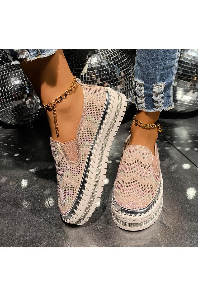 Colorblock gewellte Strassverzierung runde Zehe lässige Plateau Slipper