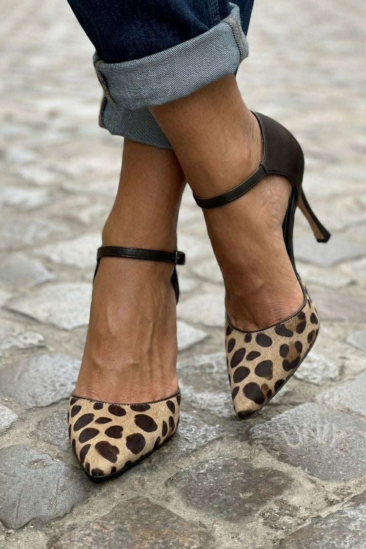 Vintage Leopard Print Pointed Toe Ankle Strap Pumps [Pre Order]