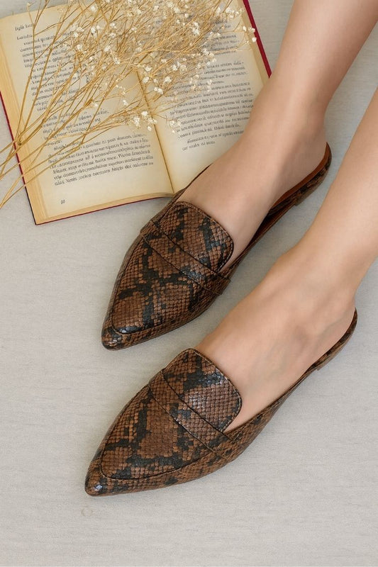 Faux Leather Snake Embossed Penny Loafer Pointed Mules [Pre Order]
