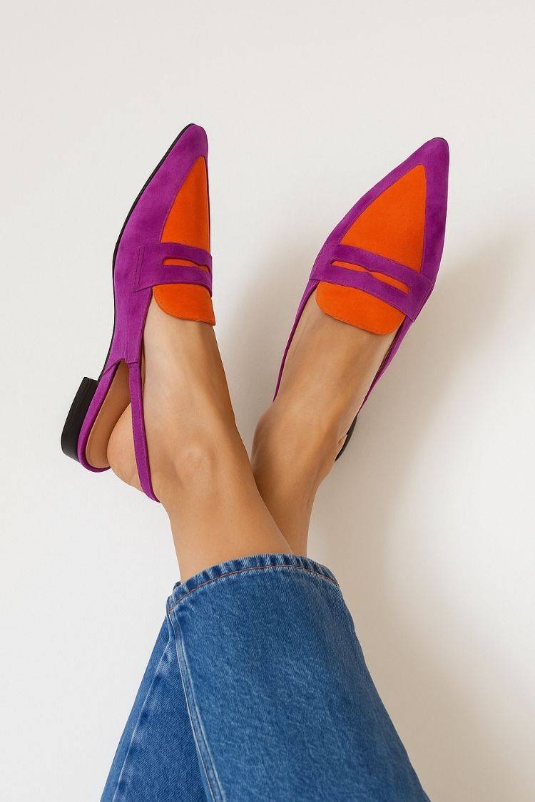 Kunstleder Colorblock Scharlach Riemen Spitz Slingback Loafer
