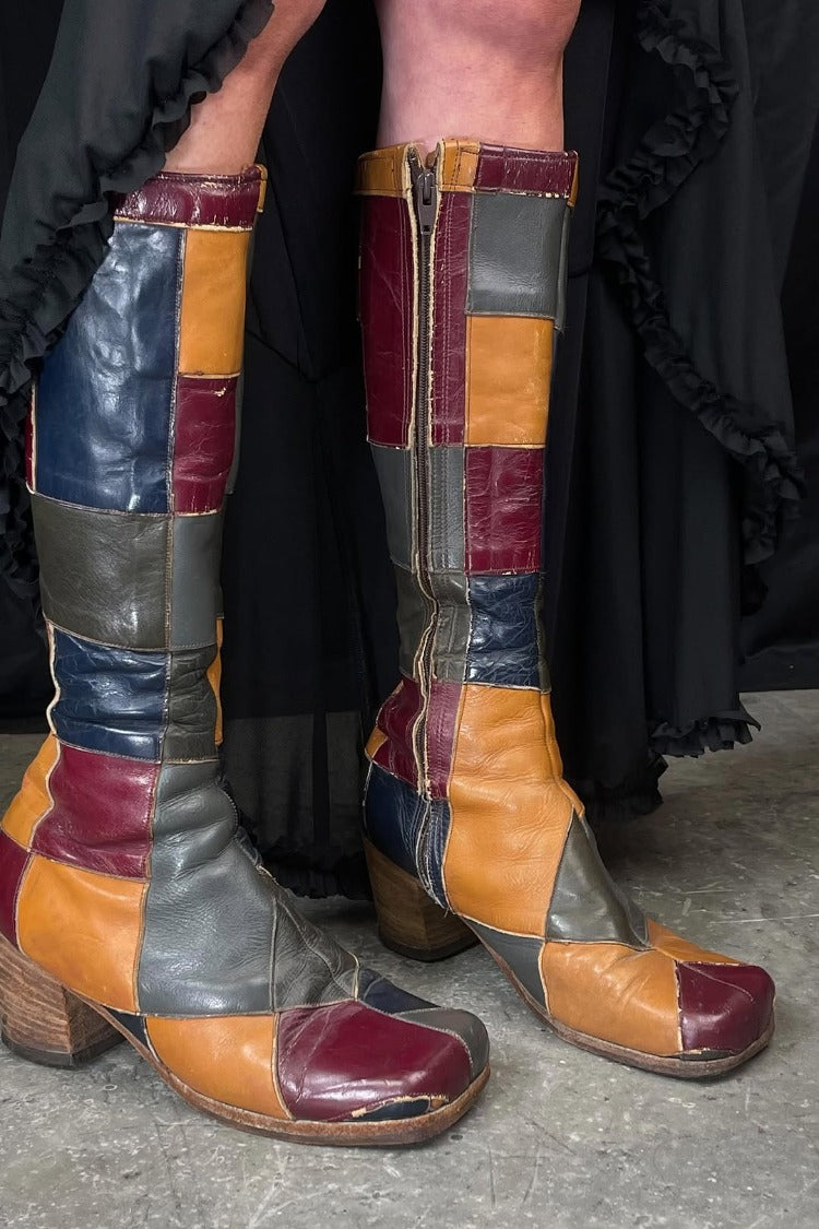 Multi-color Patchwork Leather Chunky Heel Go-go Boots [Pre Order]