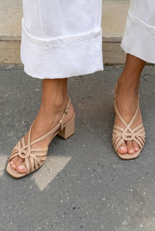 Strappy Crisscross Peep Toe Block Heel Sandals [Pre Order]
