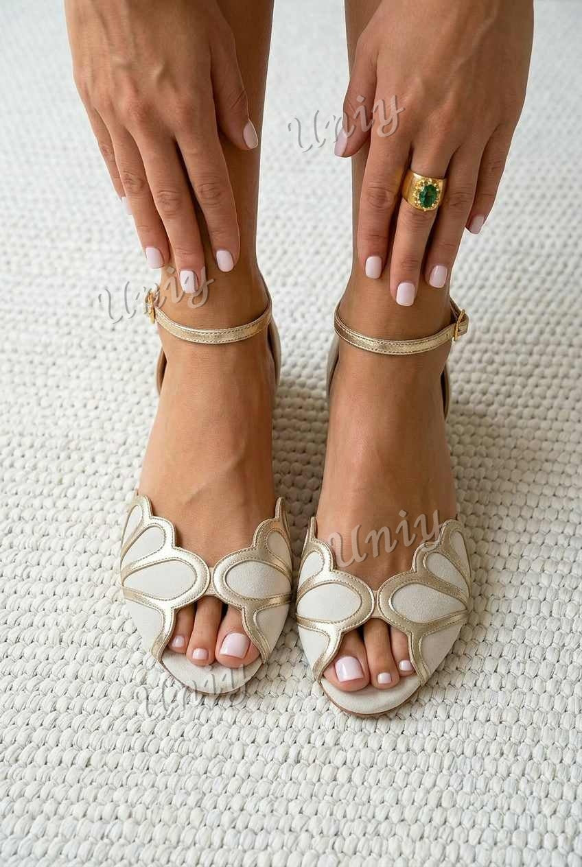 Scalloped Cutout Peep Toe Ankle Strap Sandals [Pre Order]