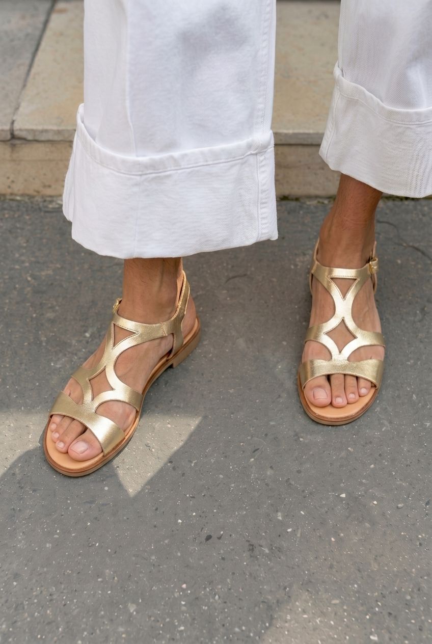 Geometric Cutout Open Toe Ankle Strap Flat Sandals [Pre Order]