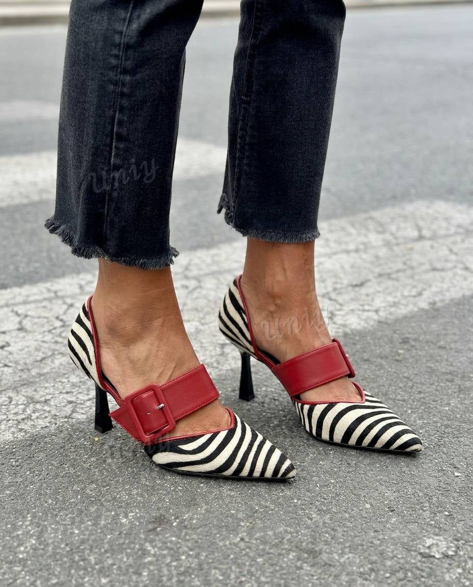 Buckle Strap Pointed Toe Flared Heel Pumps [Pre Order]