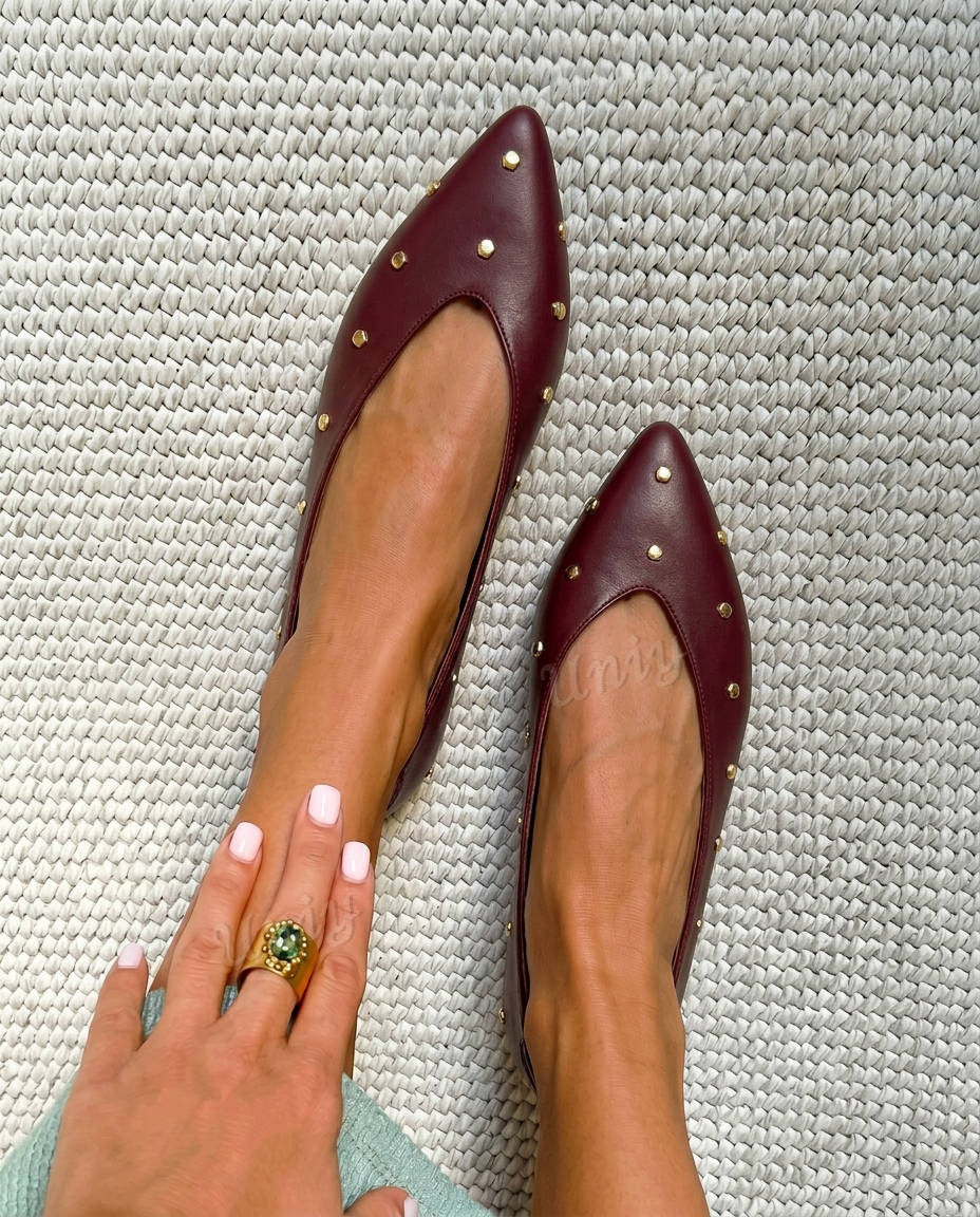 Studded Closed Back Pointed Toe Flat Casual Shoes [Pre Order]
