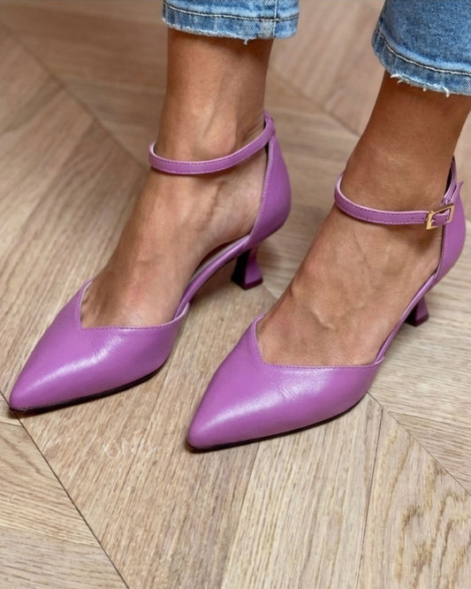 Stijlvolle paarse hakken met V-vormige uitsnede, spitse neus en enkelsluiting [Pre Order]