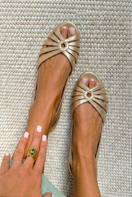 Strappy Cutout Peep Toe Slingback Flat Sandals [Pre Order]