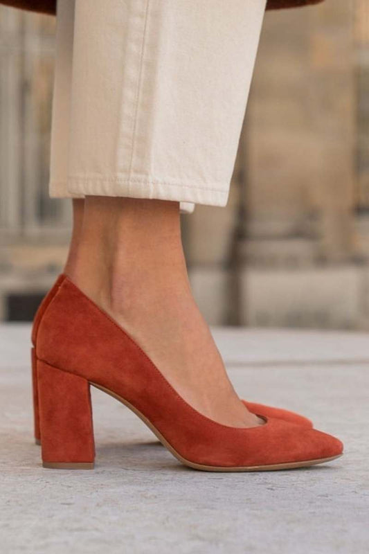 Suede Pointed Toe Chunky Block Heel Pumps [Pre Order]