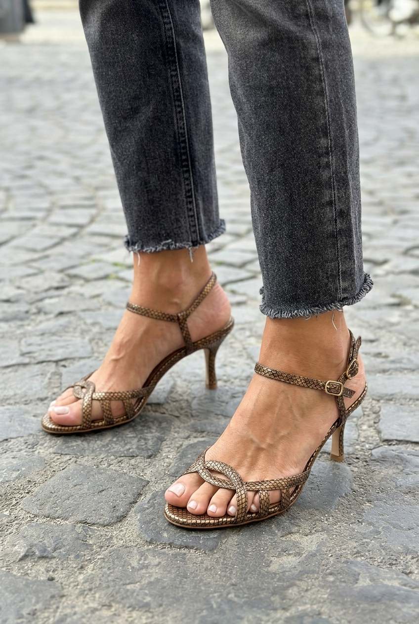 Textured Strappy Open Toe Kitten Heel Sandals [Pre Order]