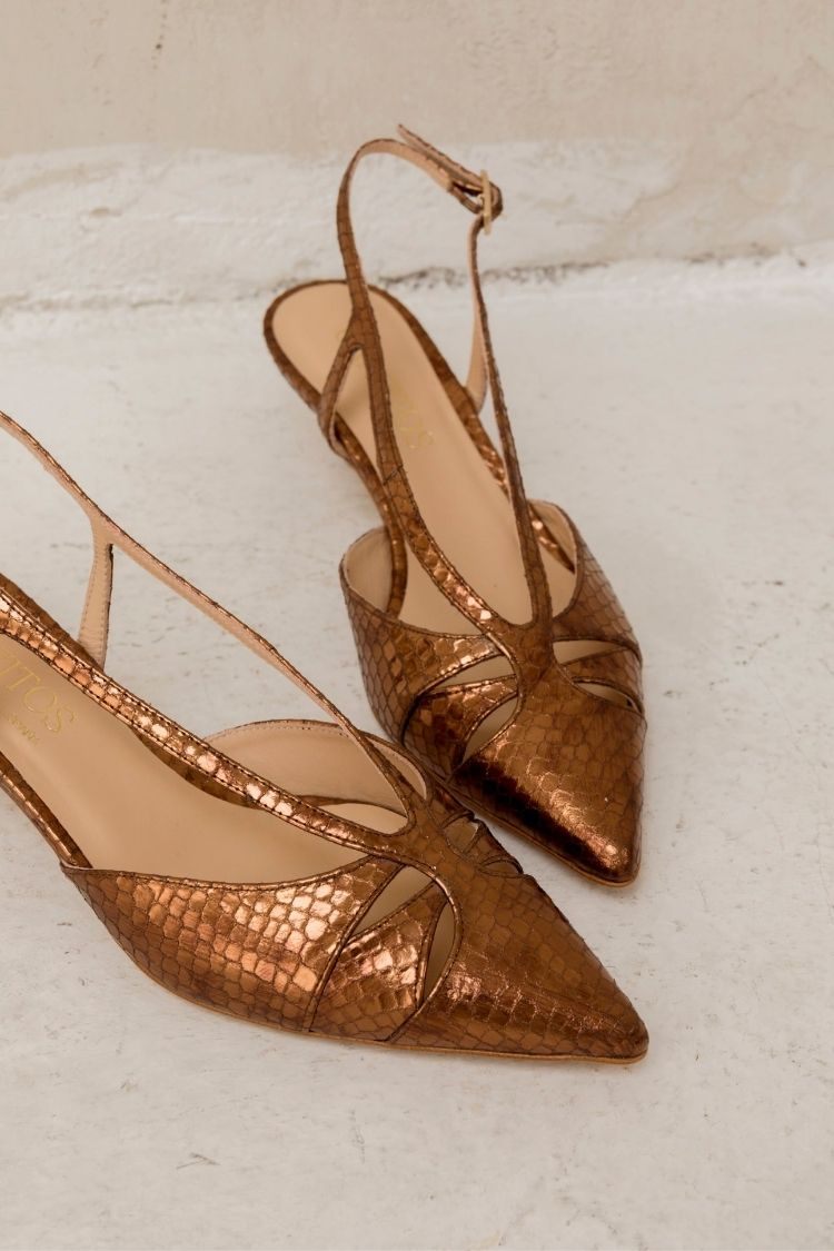Bronze Schlangenhaut Slingback Spitzabsatz [Vorbestellung]