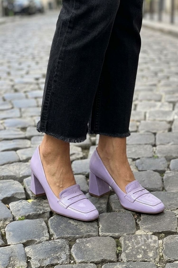 Chic Lavender Patent Block Heel Square Toe Loafers [Pre Order]