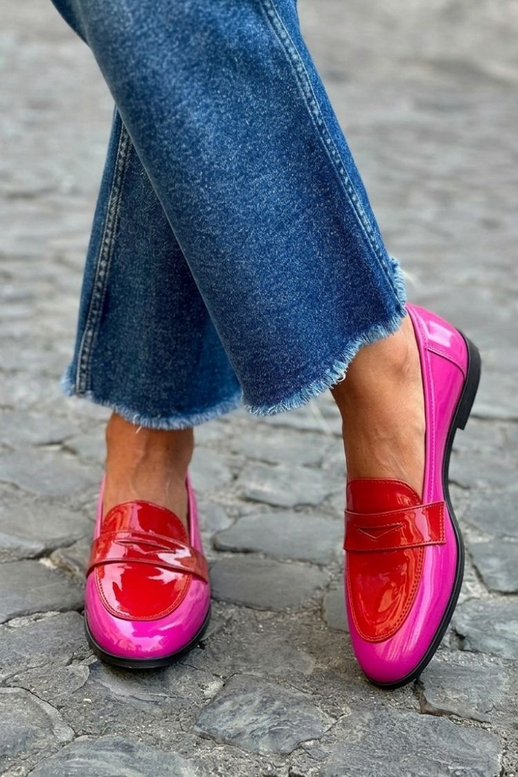 Patchwork Colorblock Round Toe Navy Loafers