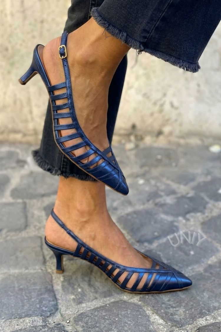 Green Patent Leather Pointed Toe Cage Strap Kitten Heels [Pre Order]
