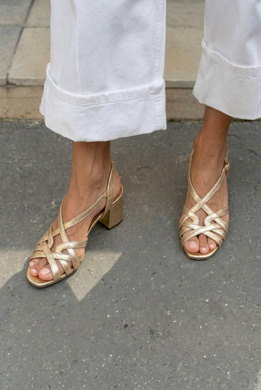 Strappy Crisscross Square Toe Block Slingback Sandals [Pre Order]