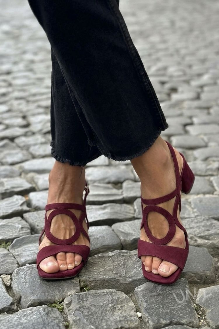 Square Toe Round Cut Out Slingback Strap Yellow Sandals Heels