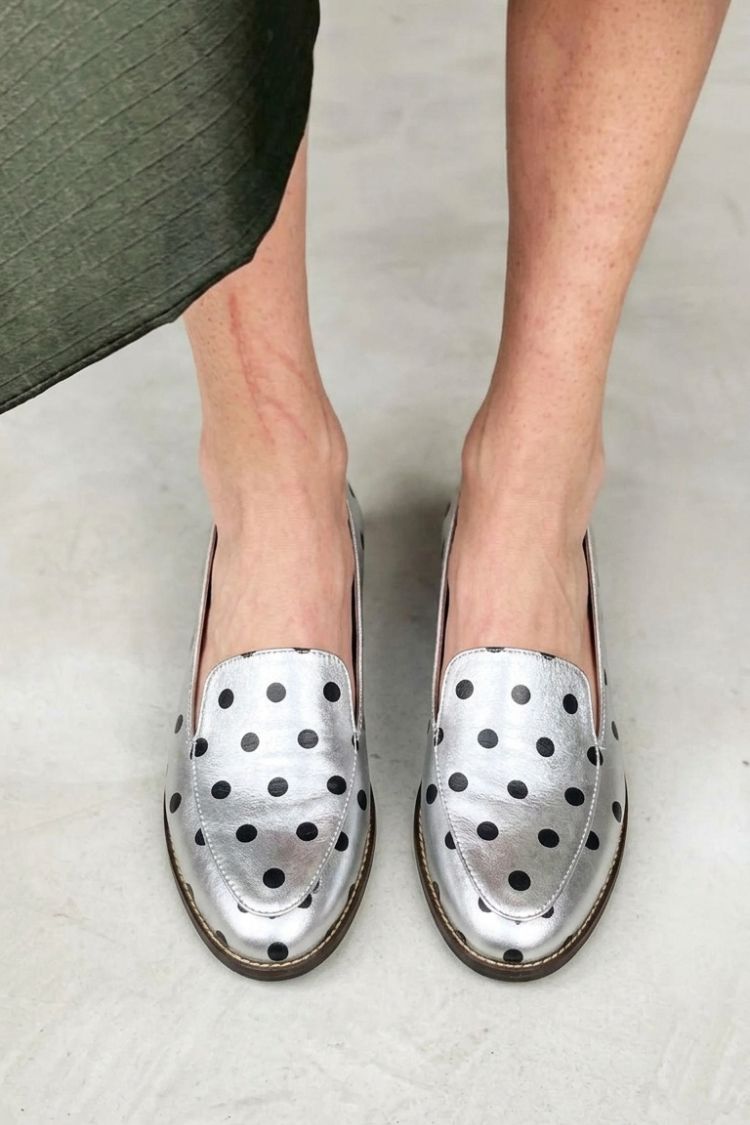 Chic sølv polkaprik spids tå casual loafers [Forudbestil]