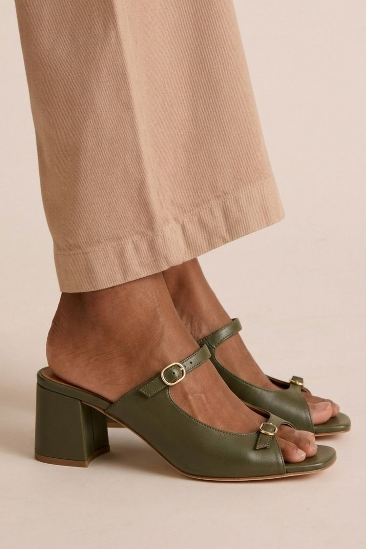 Open Cut Out Colorblock Toe Slingback Gold Chunky Heels