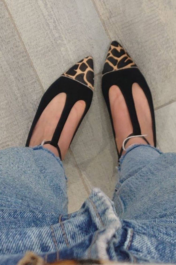 Suede Colorblock T-Strap Pointy Flats [Pre Order]