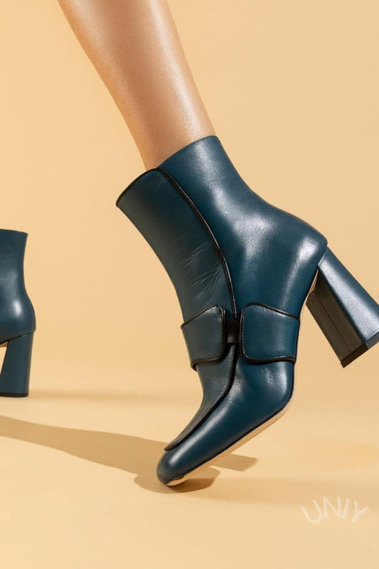 Botas de Tornozelo com Salto Bloco Turquesa [Pré-Encomenda]