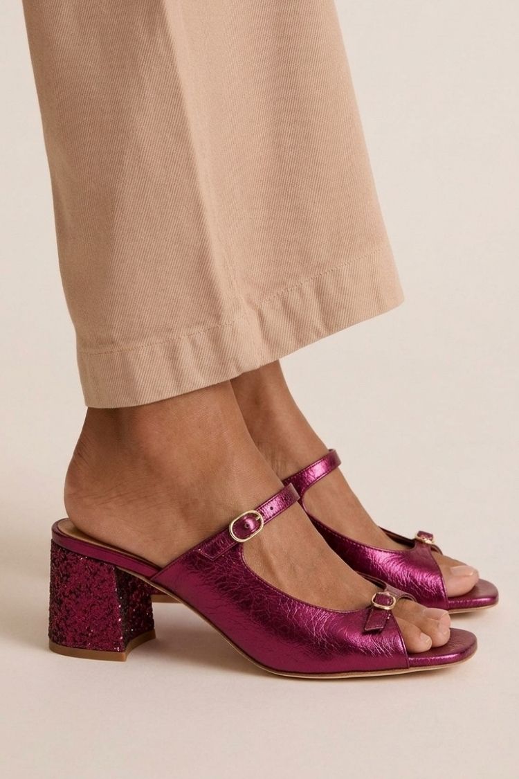 Open Cut Out Colorblock Toe Slingback Gold Chunky Heels