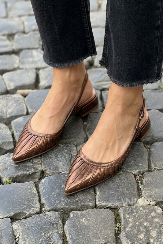 Elegant Metallic Brown Pointed Toe Slingback Sandals [Pre Order]