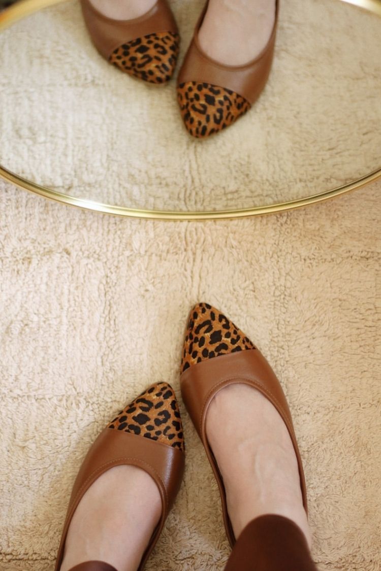 Kunstleder Colorblock Leopardenmuster Kappe Zehen Spitz Ballerinas [Vorbestellung]