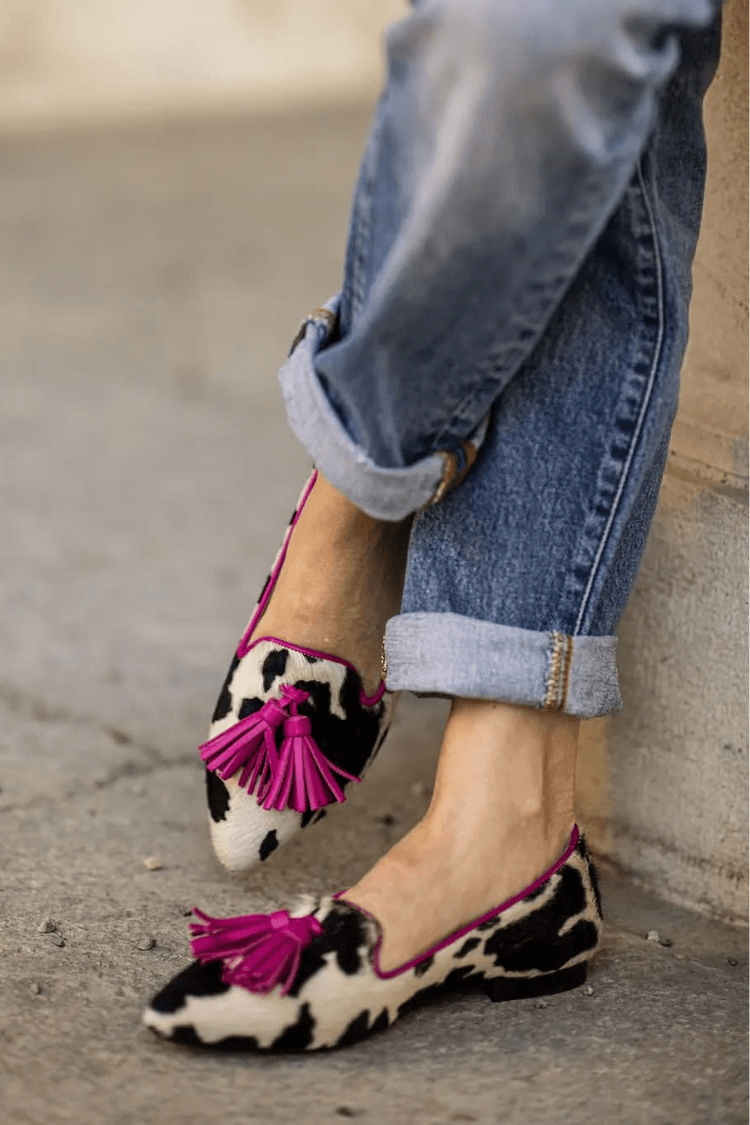 Cowhide Print Pink-Tassel Flats [Pre Order]