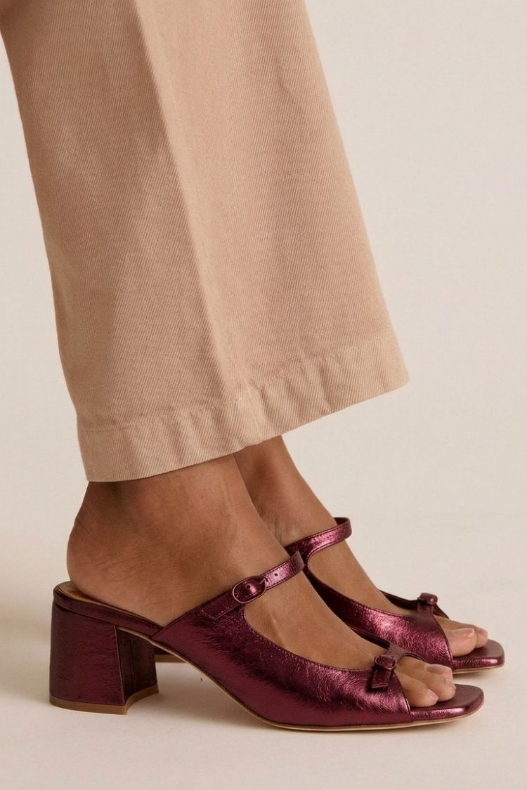 Open Cut Out Colorblock Toe Slingback Gold Chunky Heels