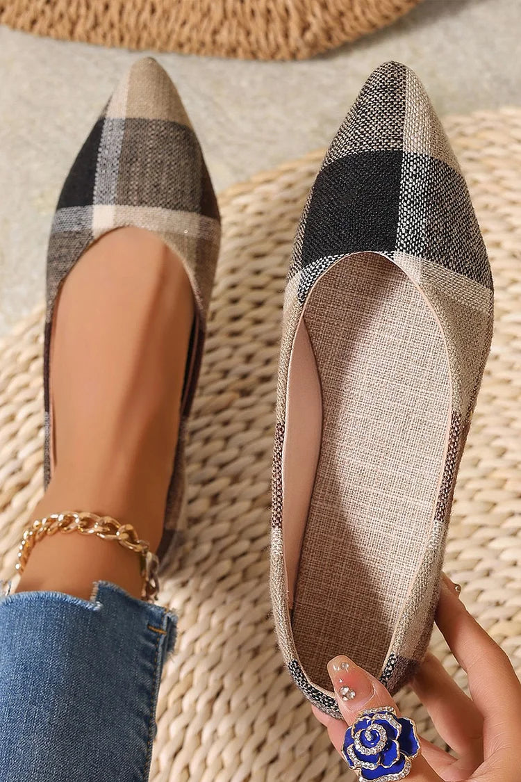 Scarpe basse casual slip-on con punta affilata e motivo scozzese colorblock