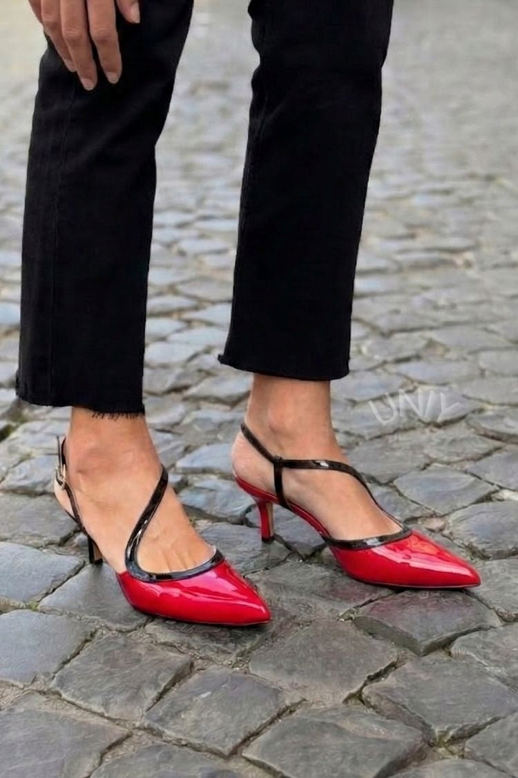 Colorblock Patent Leather Pointed Toe Slingback Heels [Pre Order]