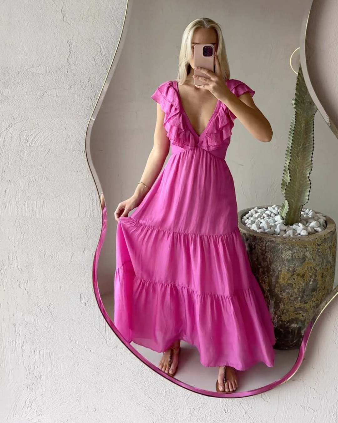 Ruffle Sleeve Cutout Maxi Dress