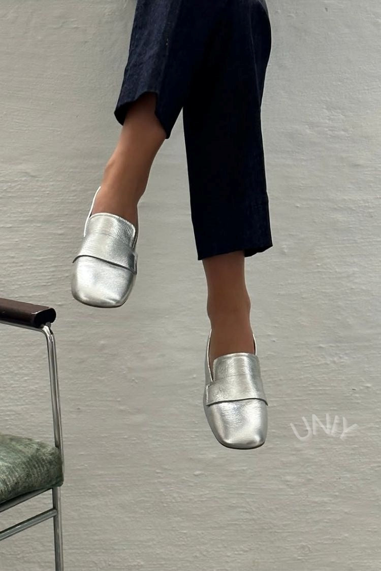 Chic Silver Square Toe Versatile Flat Casual Loafers [Pre Order]