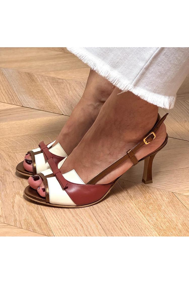 Bogen Dekor Colorblock Peeptoe Slingback Stiletto Absätze [Vorbestellung]