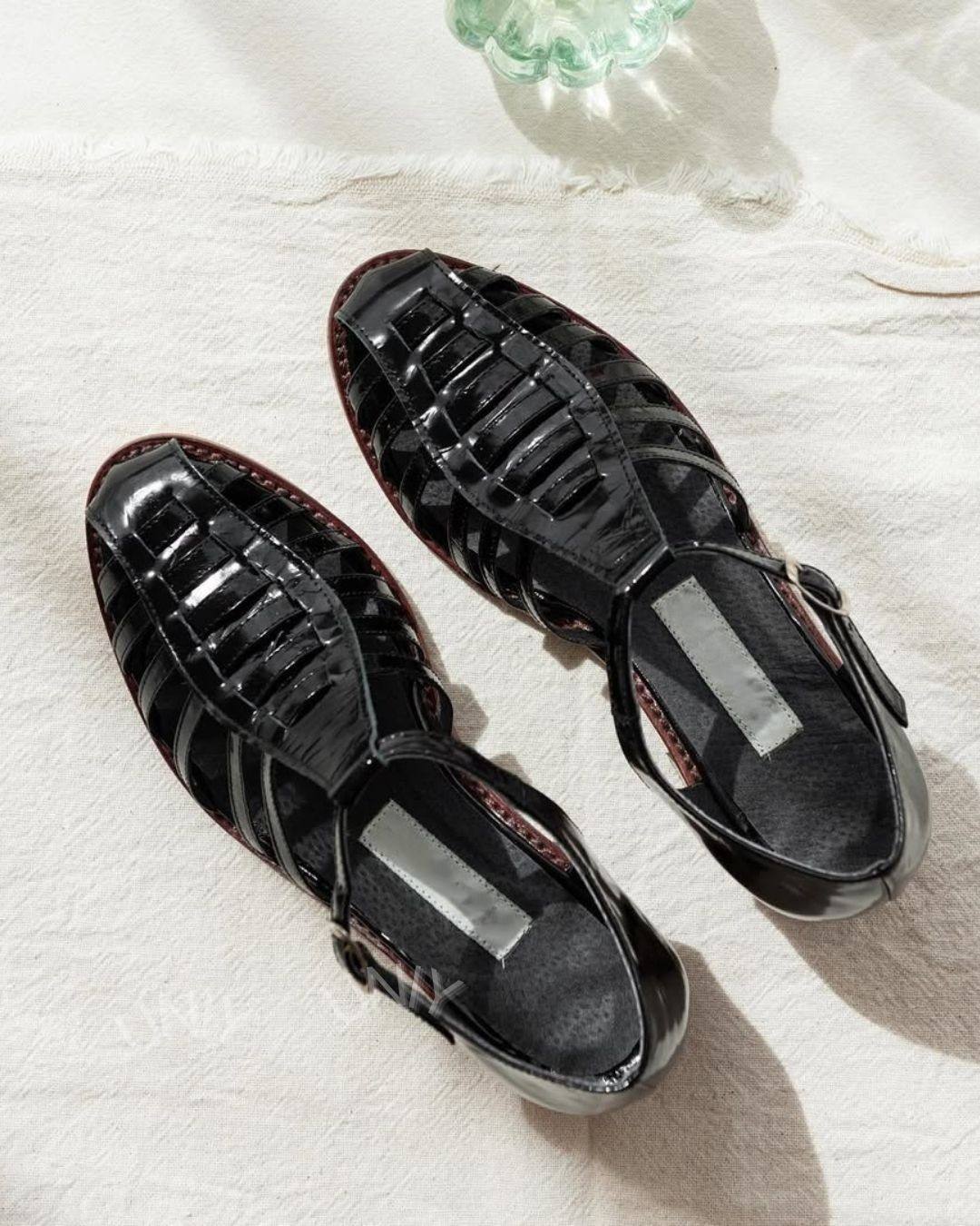 Retro Fischer Gefesselte T-Riemen Knöchel Schnallen Flache Freizeit Sandalen [Vorbestellung]