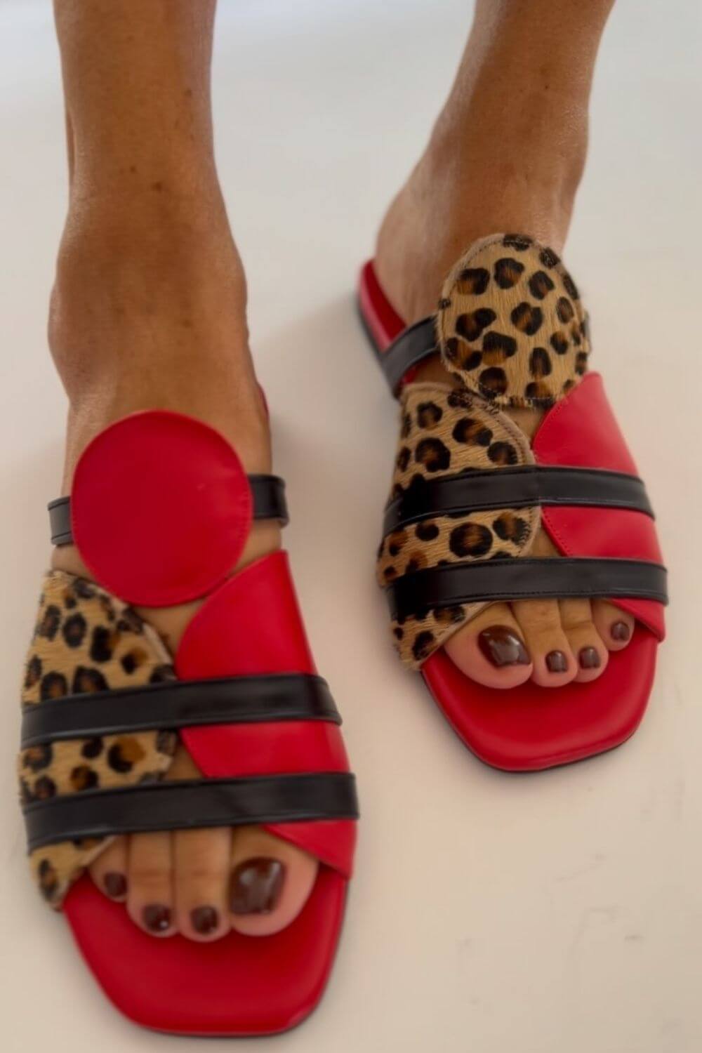 Leopardenmuster Colorblock Quadratische Zehe Rote Hausschuhe