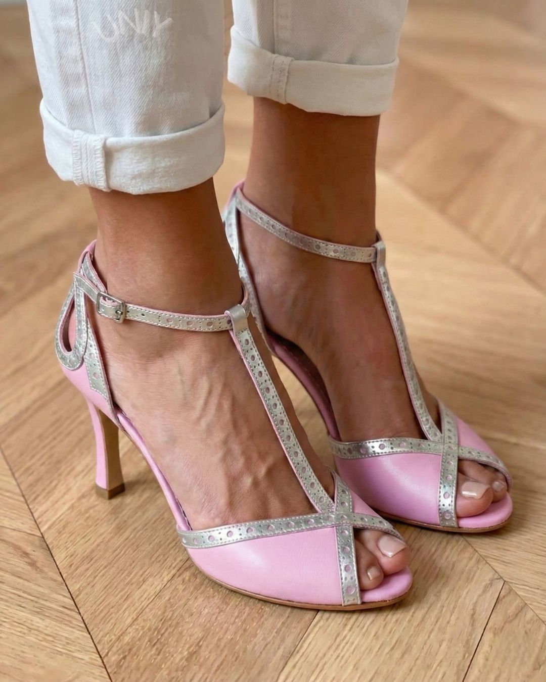 Pink Round Toe T-Strap Peep Toe High Heel Sandals [Pre Order]