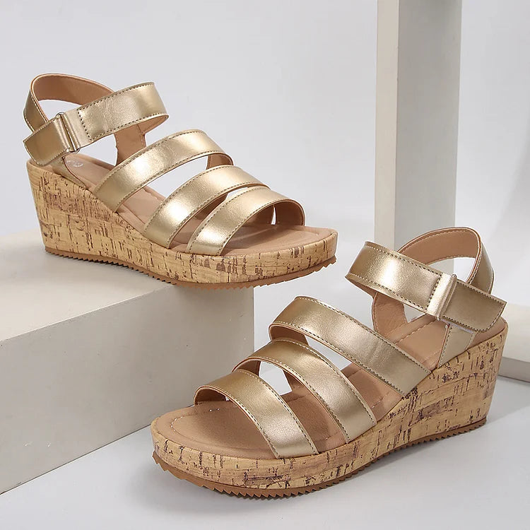 Sandali con zeppa aperti casual multistrato tinta unita 