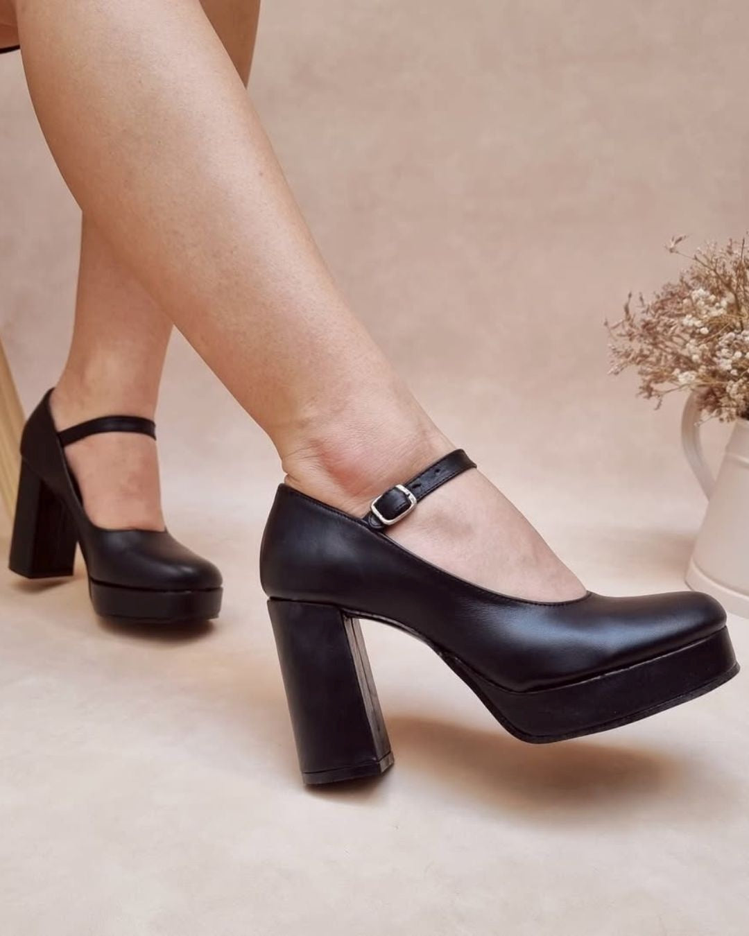 Czółenka na platformie z kwadratowym noskiem i grubym obcasem [Przedsprzedaż]