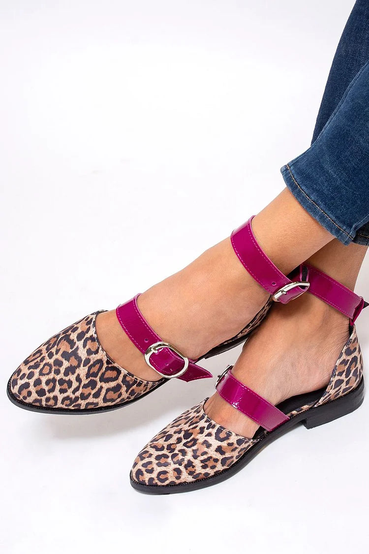 Ballerine color kaki con fibbia e cinturino color block con stampa leopardata [Pre Order]