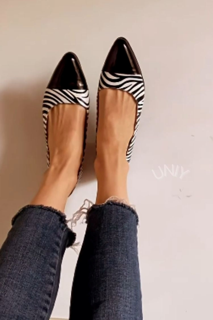 Vintage Zebra Print Patent Cap Toe Pointed Toe Flats [Pre Order]
