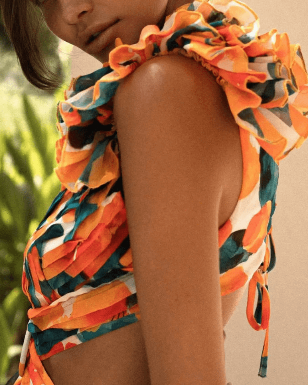 Floral Ruffle Detail Cut Out Back Lace-up Maxi Dress