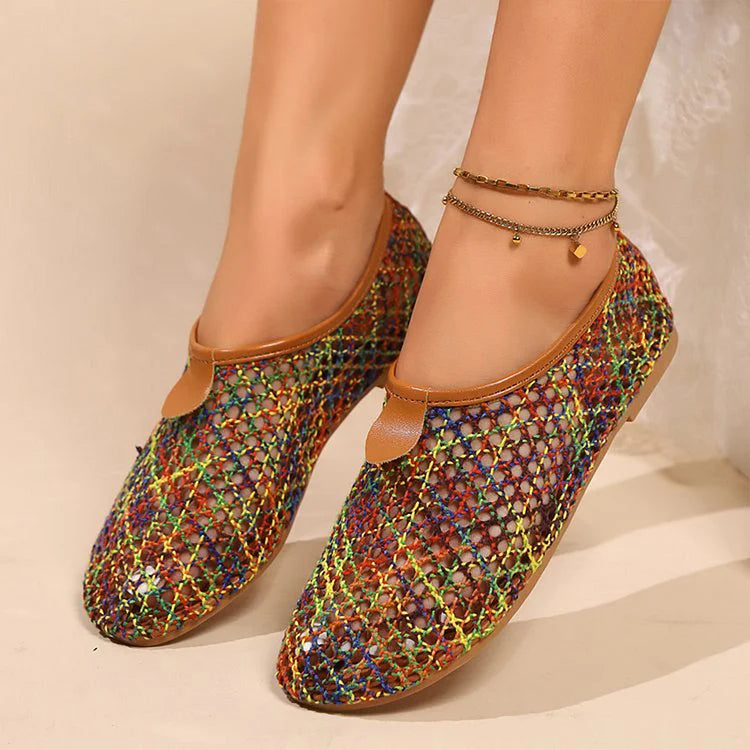 Zapatos planos casuales de punta redonda con rejilla hueca multicolor 