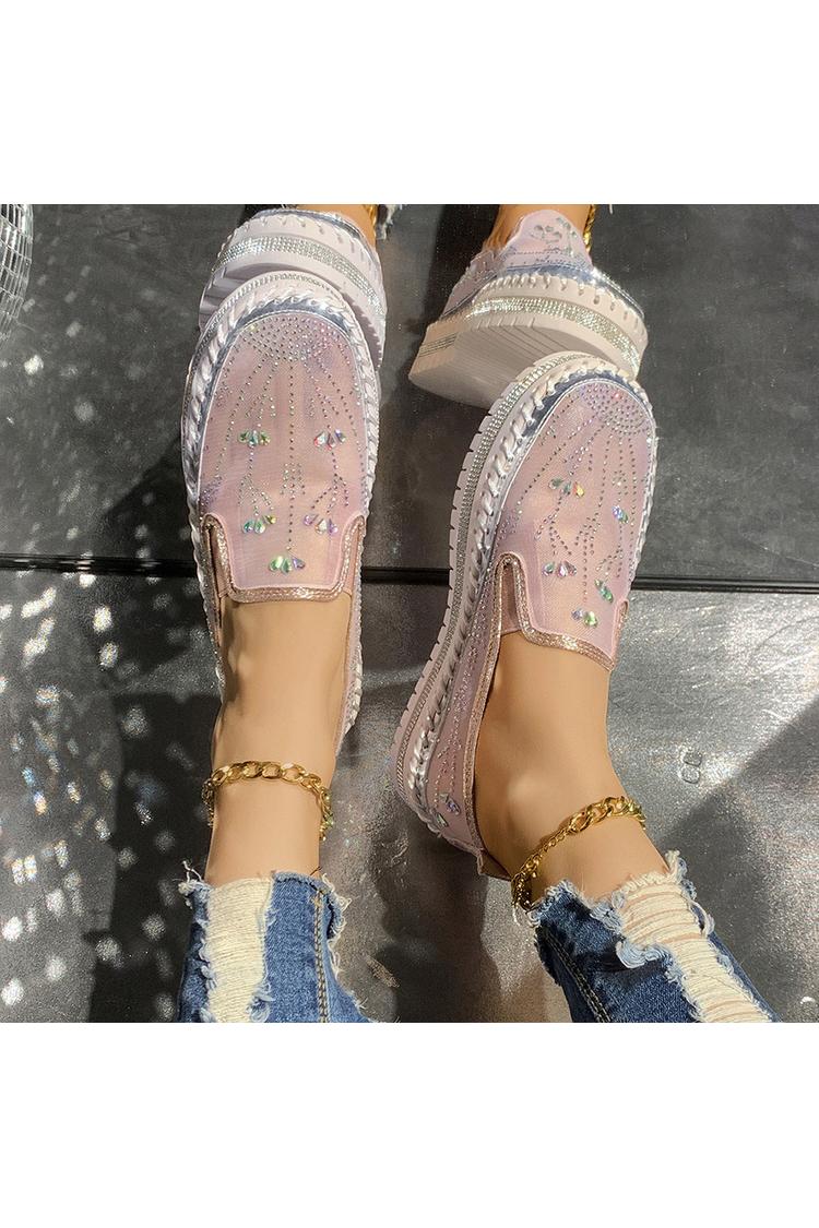 Mesh Strass Dekor Atmungsaktive Runde Zehen Freizeit Plateauschuhe