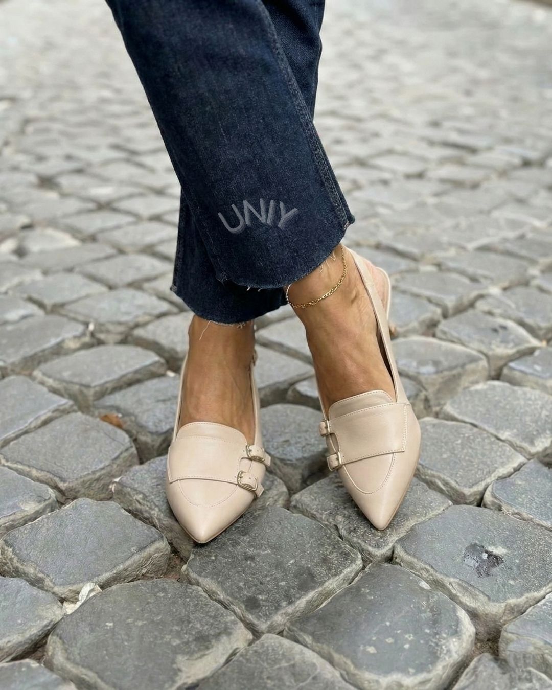 Chic Nude Pointed Toe Double Strap Slingback Kitten Heels [Pre Order]
