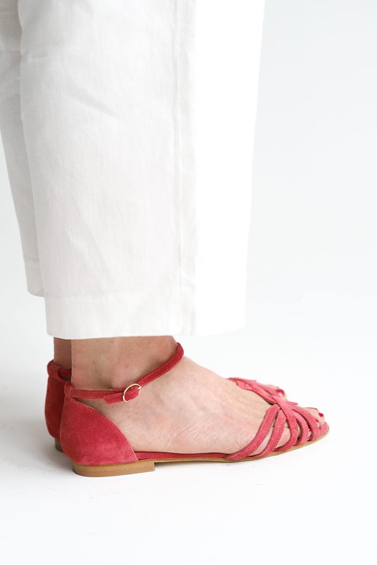 Ankle Strap Buckle Hollow Out Peep Toe Red Sandals [Pre Order]